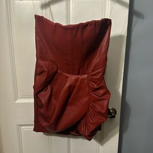 OH POLLY DARK RED BRICK LEATHER DRESS